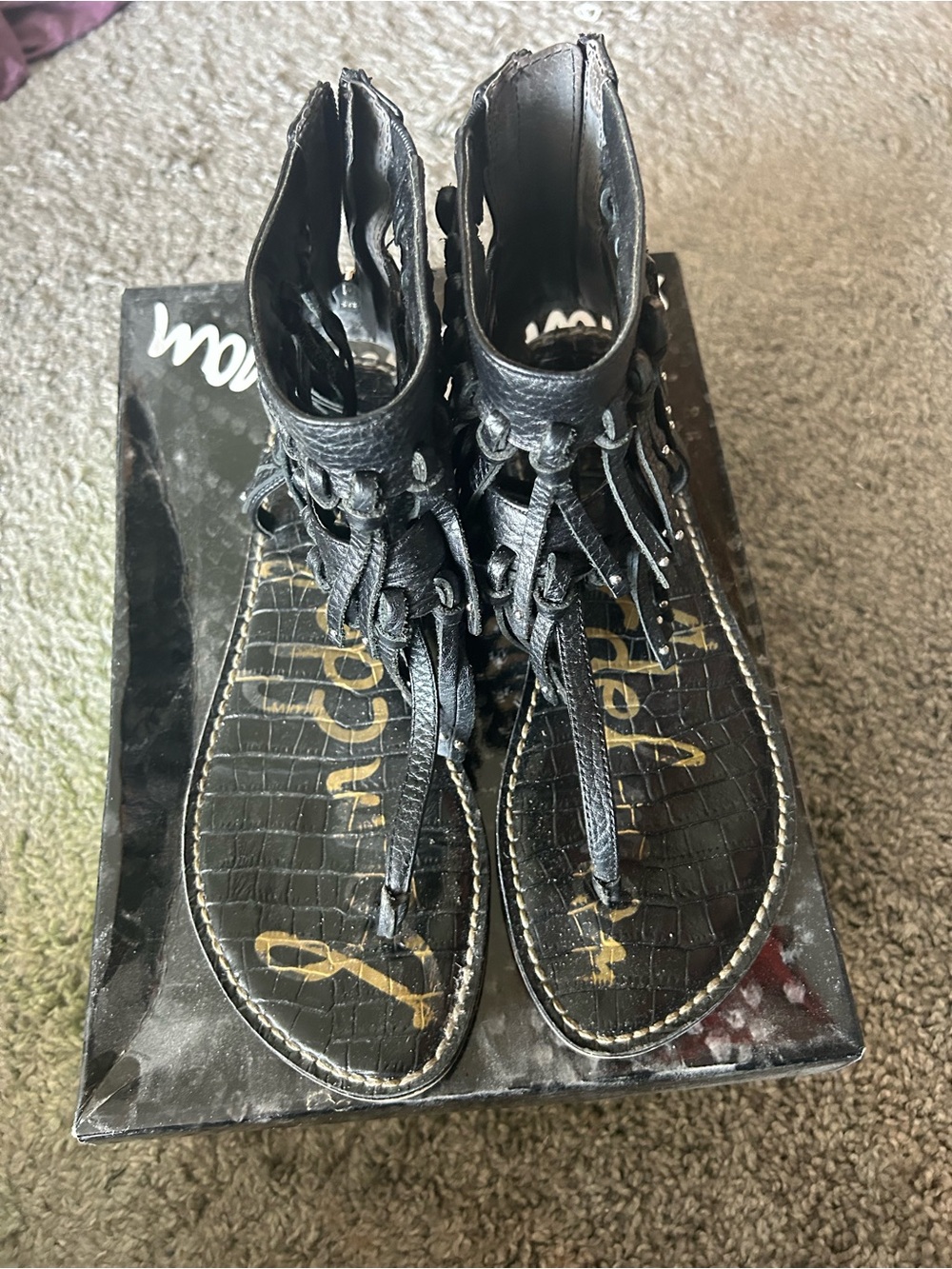 Sam Edelman Black Gladiator Fringe Sandals